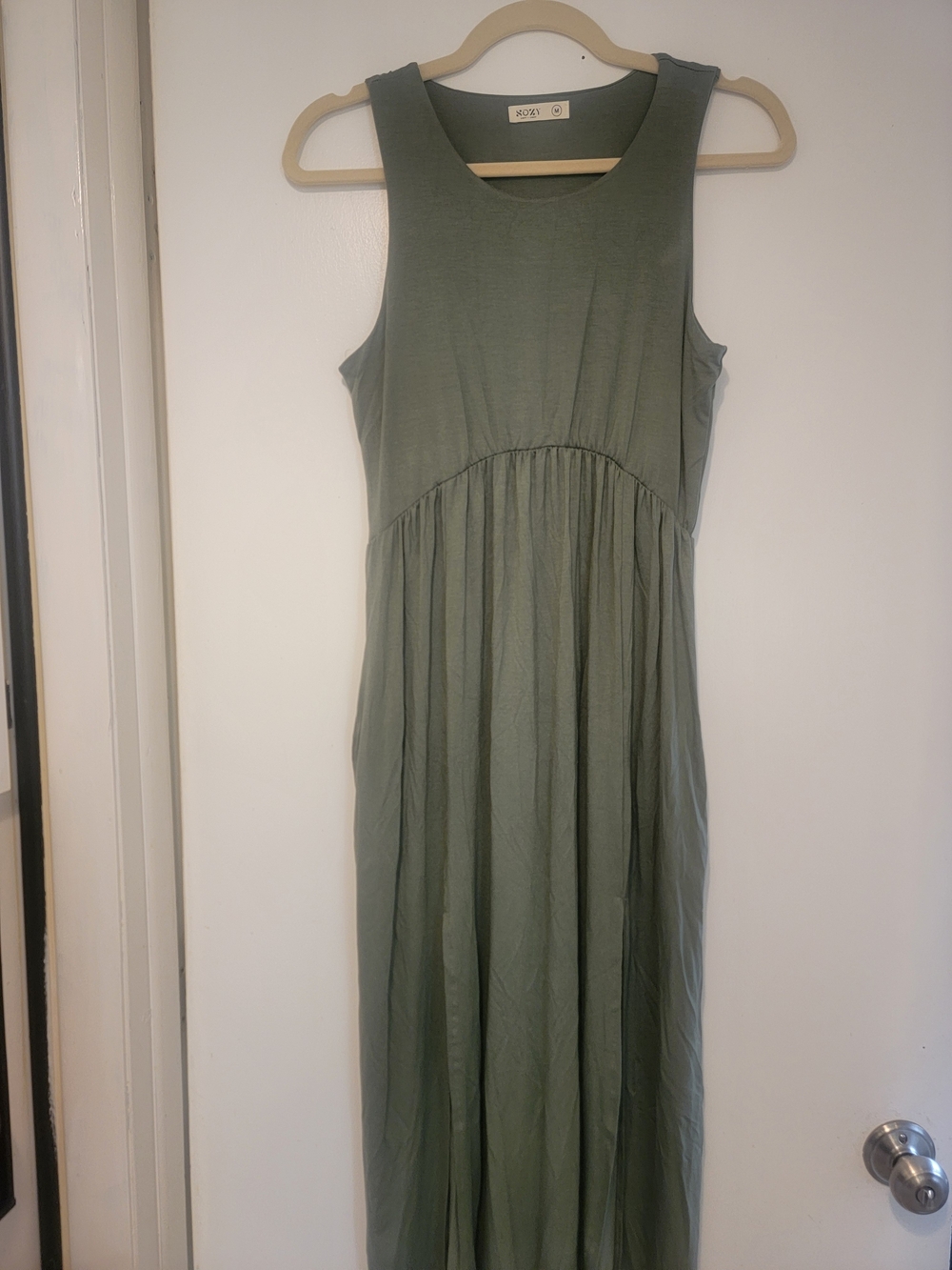Sozy. Kailyn Moss Green Sleeveless Midi Dress by